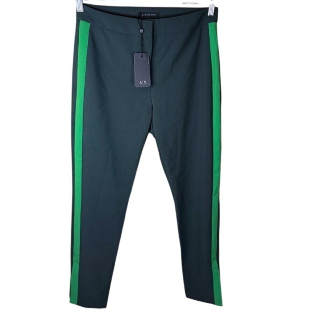 NWT Armani Exchange Black Trousers Green Side Stripe Size 6 Office Business Work